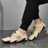 Spring And Summer Men Casual Breathable Peas Shoes Leather Pigskin Lazy Sneakers, Size: 47(Beige)