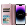 For iPhone 14 Pro Max Nine-card Slots Zipper Wallet Bag Leather Phone Case(Rose Gold)