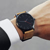 Men Simple Matte Leather Belt Quartz Watch(Brown)