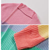 Loose Long Knitted Cardigan Women Sweater Jacket, Size: L(Rainbow Stripes)