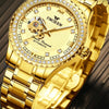 FNGEEN 8073 Men Automatic Mechanical Watch Diamond Hollow Fashion Watch(Full Gold Black Surface)