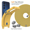 For Samsung Galaxy M14 4G Integrated Card Bag Solid Color Liquid Silicone Phone Case with Lanyard(Yellow)