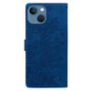 For iPhone 13 / 14 Lace Floral Embossed Magnetic Buckle Leather Phone Case(Blue)