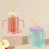 Baby Drink Cup Slant Mouth Mug Children Drinking Straw Water Cup(Blue)