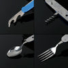 6-in-1 Stainless Steel Travel / Camping Folding Cutlery Set, Spoon + Fork + Knife +  Bottle Opener Set(Blue)