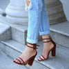 Thick Heeled Serpentine High Heel Sandals, Color:36(Wine Red)