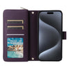 For iPhone 15 Pro Nine-card Slots Zipper Wallet Bag Leather Phone Case(Dark Purple)