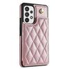 For Samsung Galaxy A52 4G / 5G / A52s 5G Rhombic Dual Buckle Card Slots Phone Case with Lanyard(Rose Gold)