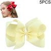 5 PCS 6 Inch Colorful Kids Girls Big Solid Ribbon Hair Bow Clips(21)