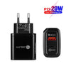 TE-PD01 PD 20W + QC3.0 USB Dual Ports Quick Charger with Indicator Light, EU Plug(Black)