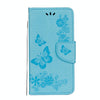 For iPhone X / XS Pressed Flowers Butterfly Pattern Horizontal Flip Leather Case with Holder & Card Slots & Wallet & Lanyard(Blue)