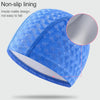 Adult Crescent PU Waterproof Comfortable Earmuff Swimming Cap(Dark Blue)