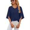 Summer Women Loose Chiffon Blouse Tops Round Neck 5 Points Sleeve Short Sleeve, Size: XL(Navy)