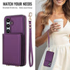 For Samsung Galaxy S24 FE 5G Crossbody Dual-buckle Wallet RFID Back Leather Phone Case(Dark Purple)