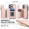 For iPhone 12 Pro Max Double Flap Zipper RFID Leather Phone Case with Short Lanyard(Rose Gold)
