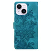 For iPhone 14 Plus / 15 Plus Lace Floral Embossed Magnetic Buckle Leather Phone Case(Green)