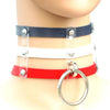 Harajuku Fashion Punk Gothic Rivets Collar Hand 3-rows Caged Leather Collar Necklace(Dark Blue+White+Red)