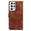 For Samsung Galaxy S21 Ultra 5G Lace Floral Embossed Magnetic Buckle PU Phone Case With Wrist Strap(Brown)