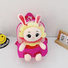 Kindergarten School Bag Plush Toy Children Cute Cartoon Backpack(With Hat Bunny Rose Red)