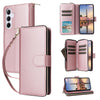 For Samsung Galaxy A35 Nine-card Slots Zipper Wallet Bag Leather Phone Case(Rose Gold)
