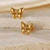 OPK GE942 1pair Vintage Temperament Stainless Steel Stereo Butterfly Earrings(Gold)