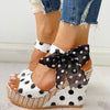 Women Sandals Dot Bowknot Platform Wedge Shoes, Size:39(White)