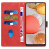 For Samsung Galaxy A42 / M42 5G Grid Stitching Leather Phone Case with Lanyard(Red)