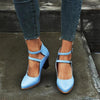 Women Shoes Plus Size Double Buckle Heel Heels, Size:38(Blue)