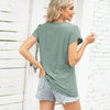 Women V-Neck Button Hollow Loose Short Sleeve T-Shirt Blouse, Size: XL(Dark Green)