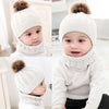 Knitted Warm Round Machine Cap Protects Ear Bonnet Baby Winter Hats Caps + Scarf Suits(White)