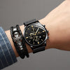 FNGEEN W5128 Men Three Eyes Subdial Luminous Quartz Watch Student Simple Watch(All Black Surface Golden Nails)