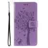 For Samsung Galaxy A26 5G Global Tree & Cat Embossed Pattern Flip Leather Phone Case(Light Purple)