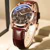 OLEVS 2871 Men Multifunctional Sports Chronograph Luminous Quartz Watch(Coffee + Rose Gold)