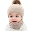 Knitted Warm Round Machine Cap Protects Ear Bonnet Baby  Winter Hats Caps + Scarf Suits(Beige)