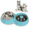 Slow Feed Cat Bowl, Blue, Non-Slip, Stainless Steel, Anti-Choke