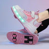 Small Four-Wheeled Walking Shoes Children Luminous Deformation Roller Shoes, Size: 35(XF03 Mesh Pink)
