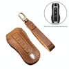 Hallmo Car Cowhide Leather Key Protective Cover Key Case for Porsche Macan 718 2021 B Style(Black)