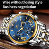 OLEVS 2892 Men Multifunctional Business Waterproof Quartz Watch(Blue + Gold)
