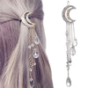 Fashion Elegant Women Lady Moon Rhinestone Crystal Tassel Long Chain Beads Dangle Hairpin Hair Clip Hair Jewelry(Silver)