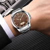HELEI H9026A-G Men Waterproof Quartz Watch Stainless Steel Calendar Automatic Display Watch(Dark Brown)