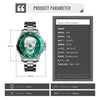 SKMEI 9195 Fashion Water-inlaid Drill Skull Nightlight Waterproof Quartz Watch Steel Strip Watch for Men(Silver Black)