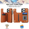 For iPhone 13 Pro Max Double Flap Zipper RFID Leather Phone Case with Short Lanyard(Brown)