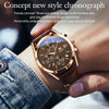 OLEVS 2872 Men Three Eyes Six Needles Chronograph Waterproof Quartz Watch(Coffee + Rose Gold)
