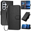 For Samsung Galaxy A56 5G YX0070 Carbon Fiber Buckle Leather Phone Case with Lanyard(Black)