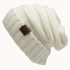 CC Letter Solid Color Wool Hats Concise Knitting Hat(White)