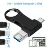 16GB USB 3.0 + 8 Pin + USB-C / Type-C 3 in 1 Mobile Computer Metal U-Disk(Black)