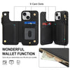 For iPhone 13 Double Flap Zipper RFID Leather Phone Case with Short Lanyard(Black)