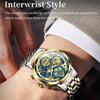 OLEVS 9947 Men Multifunctional Hollow Waterproof Quartz Watch(Blue + Gold)