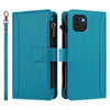 For Samsung Galaxy A03 164mm Magnetic Closure Nine Card Slots Zipper Leather Case with Hand Strap(Turquoise)