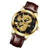 FNGEEN S666 Waterproof Luminous Watch Quartz Ultra-Thin Dragon Or Phoenix Pattern Couple Watch(Brown Leather Full Gold Black Surface)